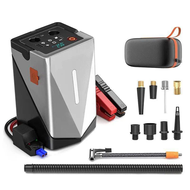 🚘 Smart Car Jump Starter with Built-in Air Compressor & LED Light 💡